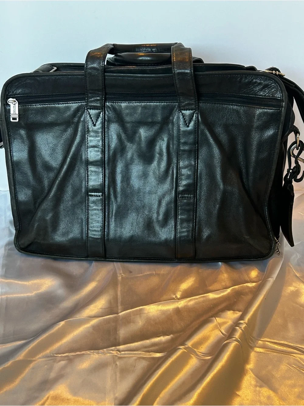 Vintage TUMI Black Leather Expandable Laptop Briefcase Organizer‎ Luggage Tag